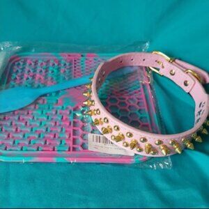 Dog/Pet Bundle~ Pink Spiked/Studded Collar & Lick Mat. New.